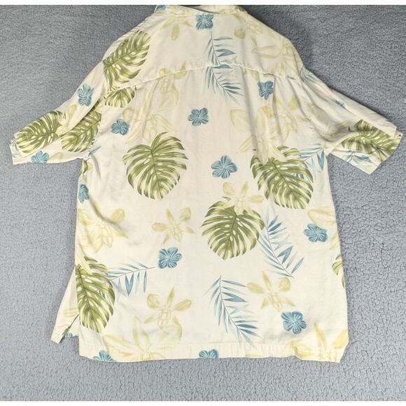 Tommy Bahama Shirt Mens Medium Tan Button Up Silk Hawaiian Floral Short Sleeve - Picture 4 of 6